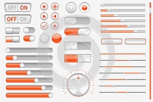 Gray orange interface buttons, sliders
