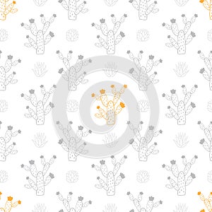 Gray and orange seamless pattern with plants