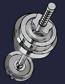 Gray painted metal dumbbell with removable discs