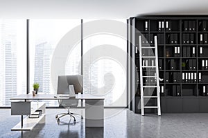 Gray panoramic ceo office interior