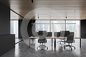 Gray panoramic open space office interior