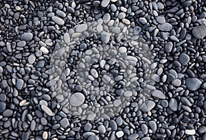 Gray pebbles as a background in the Iceland sea shore. Abstract composition.
