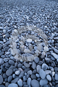 Gray pebbles as a background. Round stones on the beach.