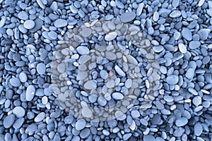 Gray pebbles as a background. Round stones on the beach.