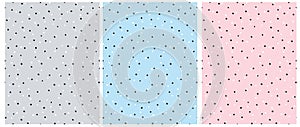 Gray, Pink and Blue Simple Hand Drawn Irregular Dots Vector Patterns.