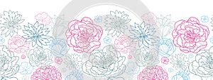 Gray and pink lineart florals horizontal seamless pattern background