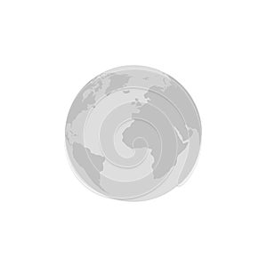 Gray planet earth in a flat style is isolated on a white background. Web icon. Continents on the ball. Vector