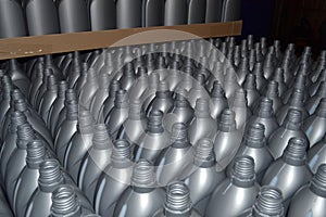 Gray plastic bottles
