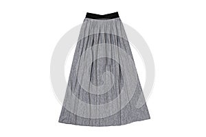 Gray pleated skirt flat lay. Fashionable concept. Isolate on white background