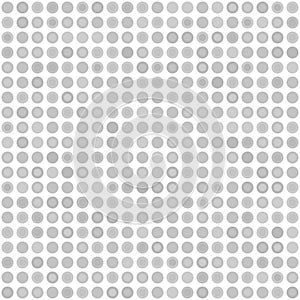 Gray polka dot pattern with rings. Seamless vector background