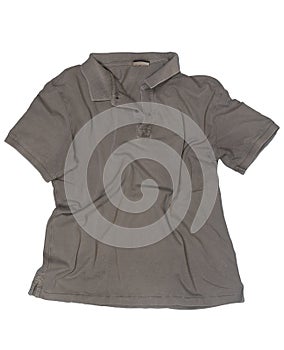 a gray polo shirt