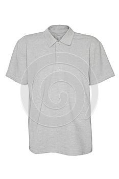 gray polo, t-shirt on white isolated background with place for text. Mockup template for adding your a content
