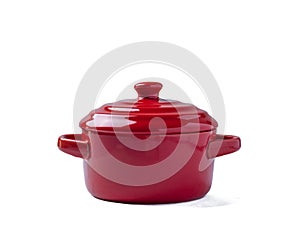 red pot french kitchen isolated white background cooking utensil rustic traditional