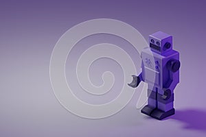 Gray-purple retro square robot with buttons on background 3d illustration