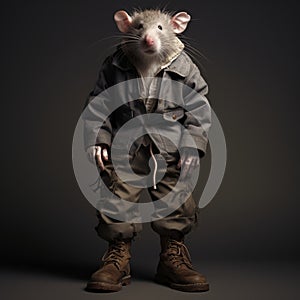 Gray Rat In Jacket And Boots: A Conceptual Portraiture With Intriguingly Taboo Style