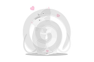 Gray rat is a symbol of the new year 2020. Cartoon characters are hugging on a white background. Romantic holiday illustration