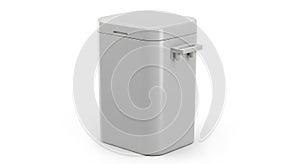 gray rectangular trash can with lid on white