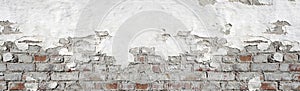 Gray Red Brickwork Background Old Weathered White Wall Wide Banner