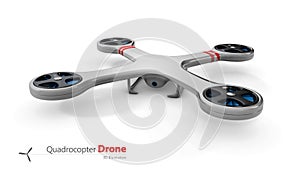 A Gray and red drone quadrocopter, 3d Illustration isolated white