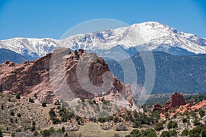 Gray Rock and snow mountain of the famous Garden of the Gods