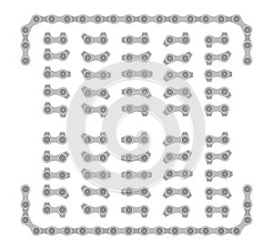 Gray Roller Chain That Used on Bicycles and Motorcycles. Seamless Shapes