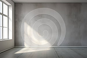 Gray room, concrete walls, light and shadow from the window directly on the wall. Empty room