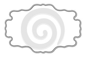 Gray rope woven vector border, horizontal vector frame, isolated on white