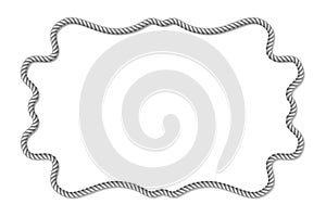 Gray rope woven vector border, horizontal vector frame, isolated on white