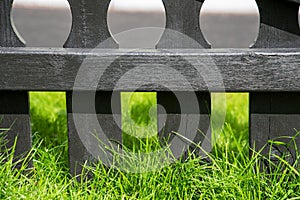 Gray Rustic Wooden Fence, Green Grass, Background Or Texture