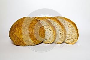 Gray rye bread with bran, sliced, closeup