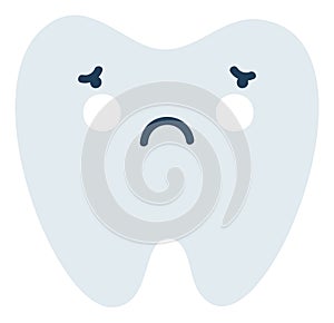 Gray sad tooth Emoji Icon. Cute tooth character. Object Medicine Symbol flat Vector Art. Cartoon element for dental
