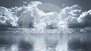 Gray Scale Seascape Dramatic Cloudscape Over Calm Ocean