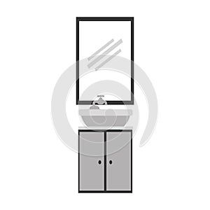 gray scale silhouette washstand with small furniture and mirror