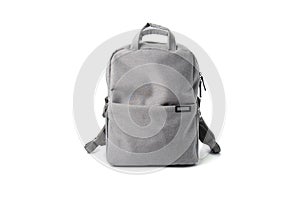 Gray school bag isolated on white gackground