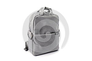 Gray school bag isolated on white gackground