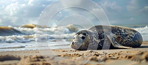 Gray Seal Resting on Sandy Beach