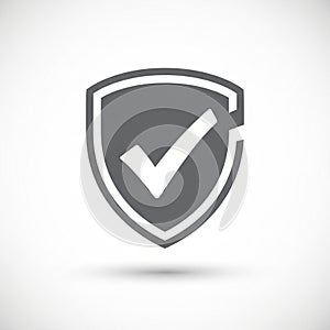 Gray shield icon with a white checkmark. The shield has a simple