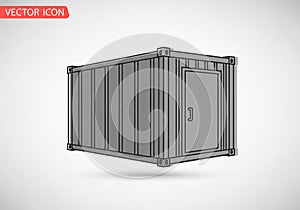Gray shipping container vector illustration features a simplistic,