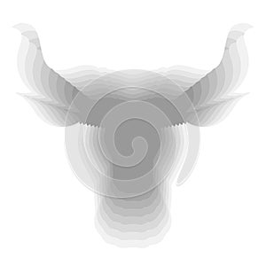 Gray silhouette of a bull head with paper cut layers. The symbol of the new year 2021. Buffalo with horns. Vector colorful