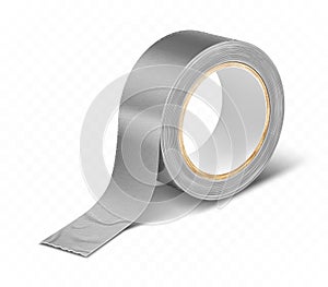 Gray silver duct roll adhesive tape realistic