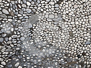 Gray small pebble background, stones as paving ground