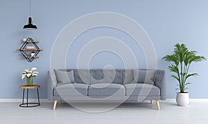 Gray sofa and ramp, plant, table, in living room, 3D rendering