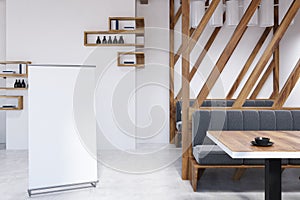 Gray sofas and wooden tables bar, banner