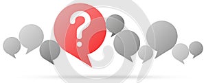 gray speech bubbles with red question mark
