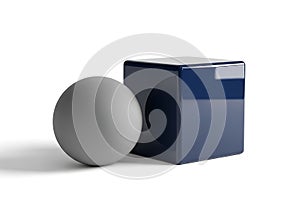 Gray sphere beside blue cube