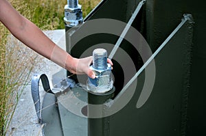 gray steel column, beam, bolted with massive large