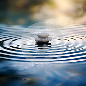 Gray stones among the water surface. Ripple. Postcard for the International Day of Slowness.