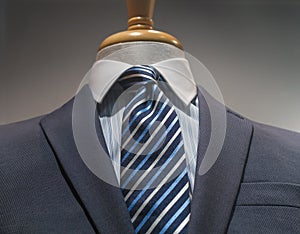 Gray Striped Jacket With Blue Striped Shirt And Tie