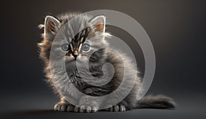 Gray striped kitten. Striped kitten with blue eyes. Kitten on a white background. Small predator