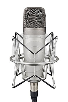 Gray studio condenser microphone isolated on white background
